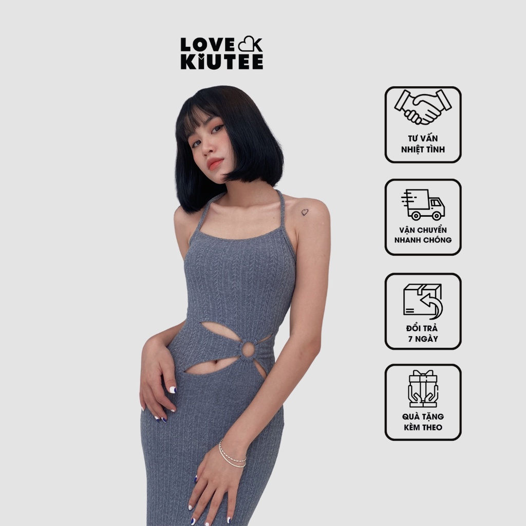 Đầm maxi dài 2 dây khoét eo cột cổ Analisa Cut Out Midi Dress vải cao cấp co dãn LOVEKIUTEE