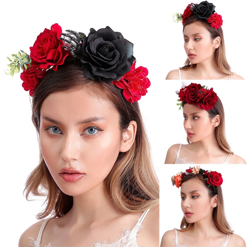 Flgo Băng Đô Đầu Lâu Hoa Hồng Phong Cách Gothic Làm Đạo Cụ Chụp Ảnh Halloween