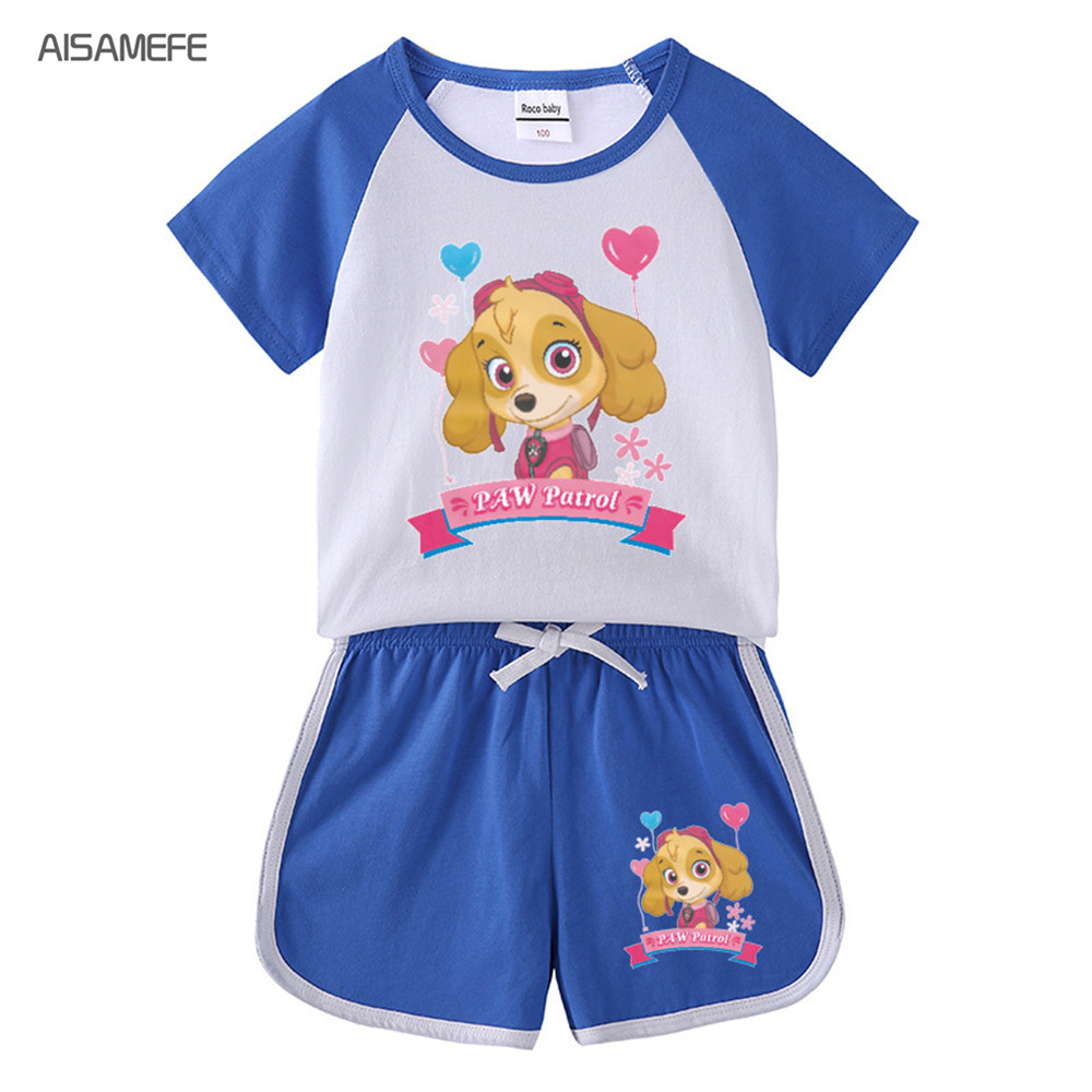 Bộ Đồ Thể Thao Áo Thun + Quần Short Vải Cotton In Hoạt Hình Paw Patrol Thời Trang Chất Lượng Cao Cho Bé