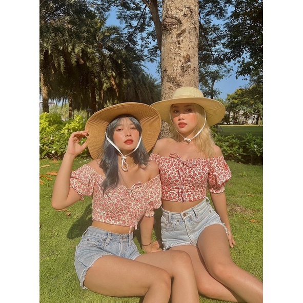 (cam thường ảnh thật, hoả tốc) 🥗PEONY_CROPTOP(ÁO HOA TRỄ VAI NƠ)