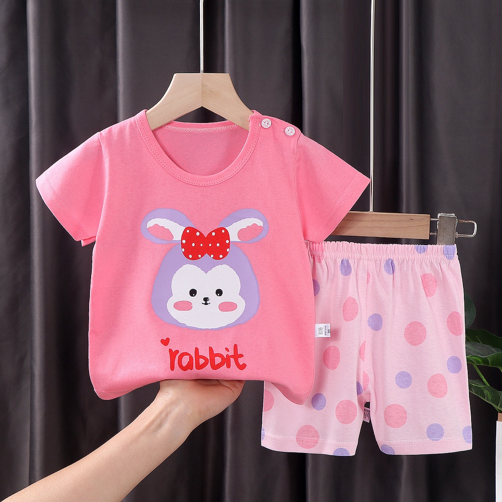 Set Áo Thun Cotton Ngắn Tay Và Quần Short Thời Trang Mùa Hè Phong Cách Hàn Quốc Mới Cho Bé