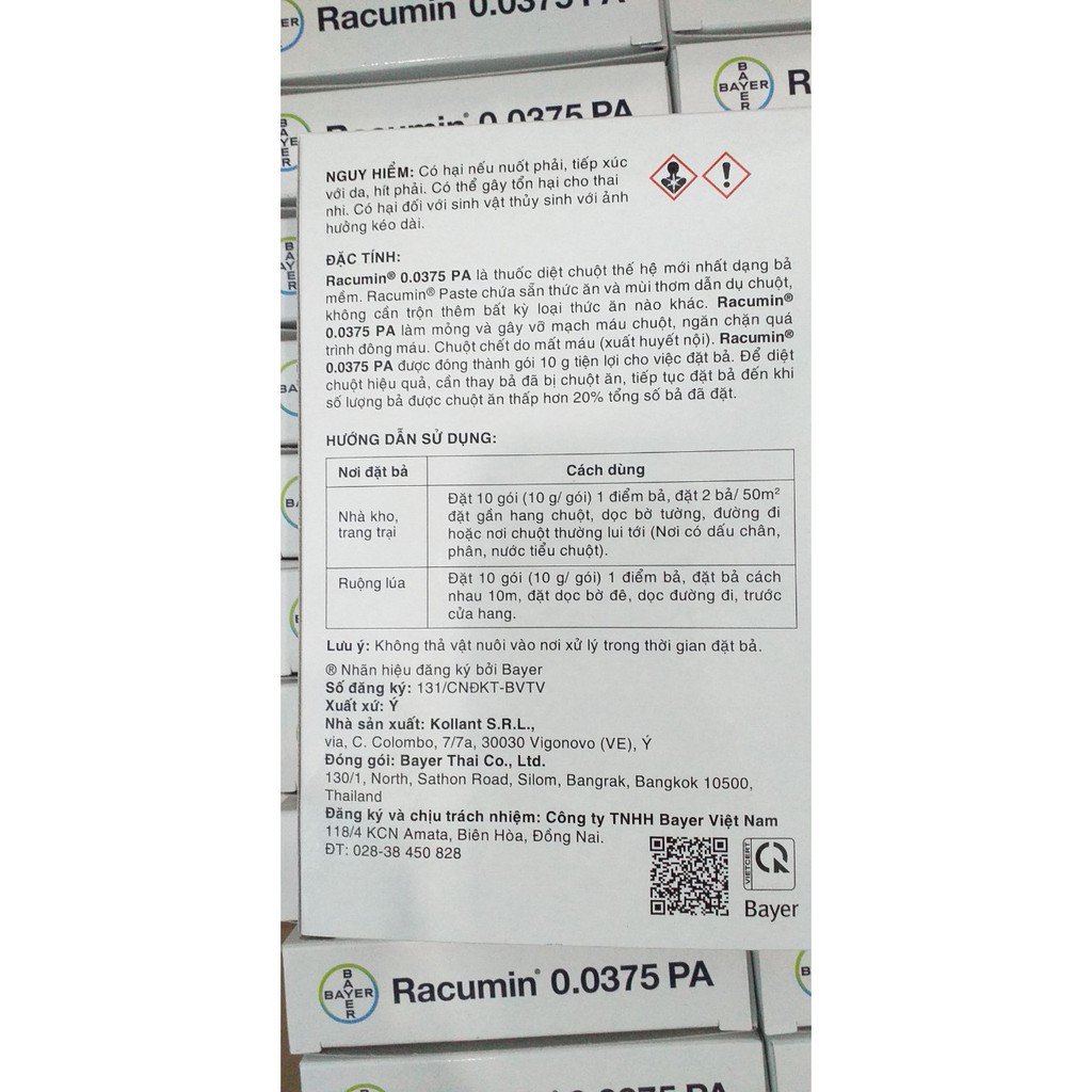 THUỐC DIỆT CHUỘT RACUMIN 0.0375 PA GÓI 100gam BAYER