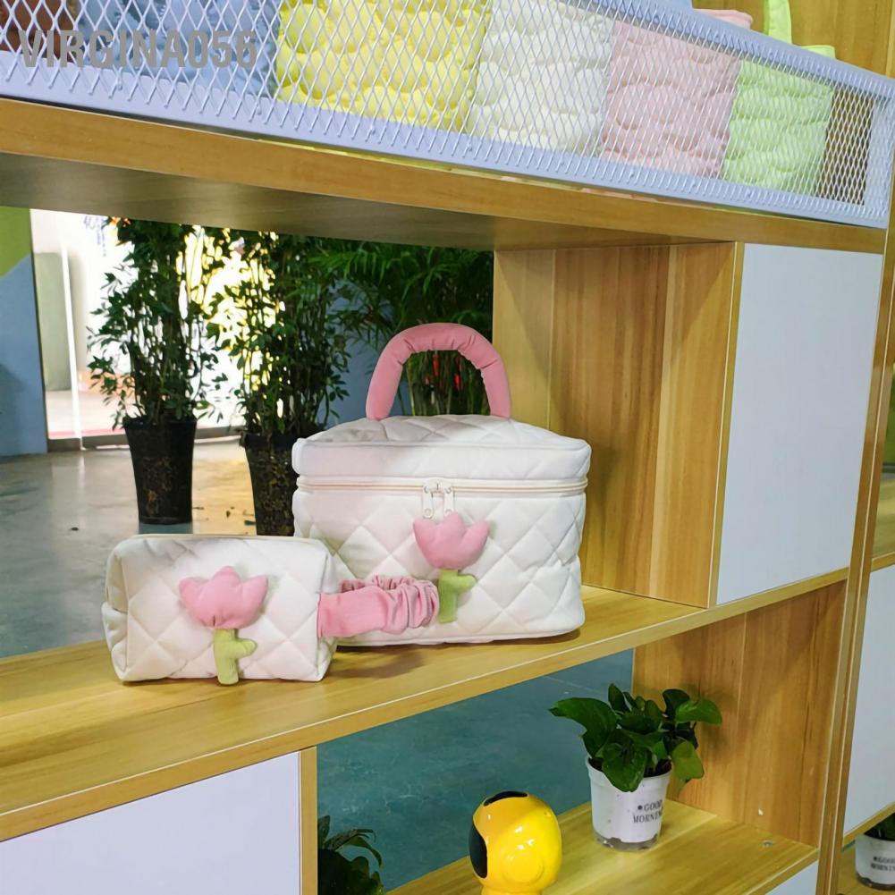 Có thể bán buôn Túi mỹ phẩm Corduroy Tulip có dung tích lớn đựng đồ vệ sinh di động đáng yêu cho bé gái Hàng giao ngayVirgina056