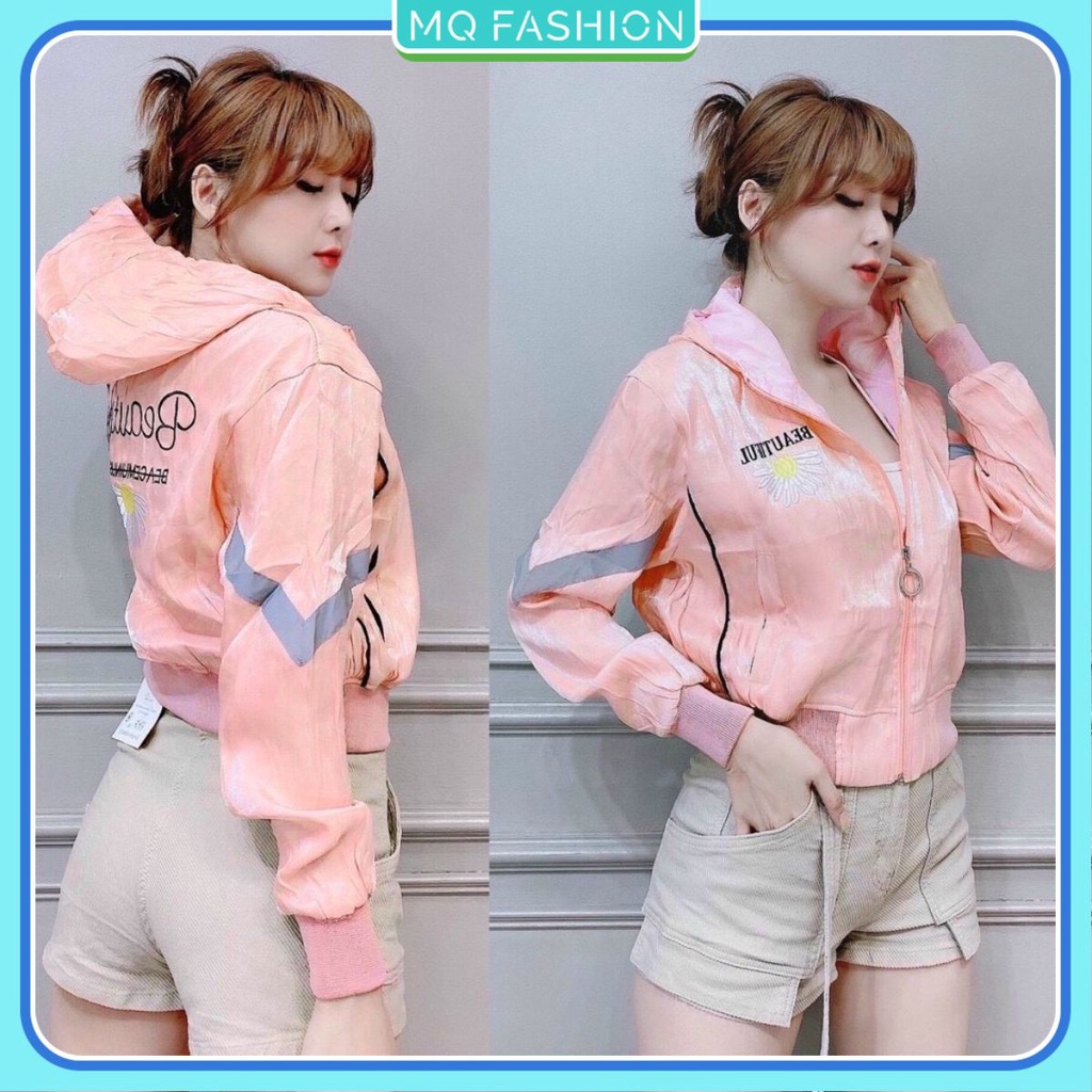 Áo khoác dù chống nắng nữ form rộng có mũ form ôm eo in chữ KD03