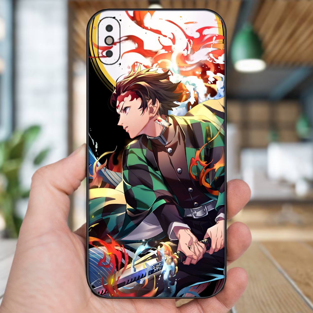 Ốp lưng iPhone Xs Max dẻo đen cạnh vuông in hình Tanjiro Kimetsu No Yaiba
