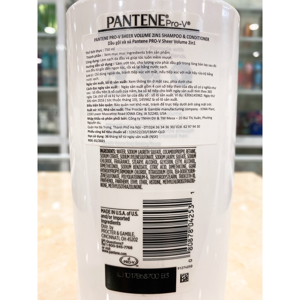 Dầu Gội &amp; Xả 2in1 Pantene Pro-V USA 750ml