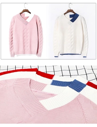 (ORDER) Áo len cổ tim hai màu Ulzzang