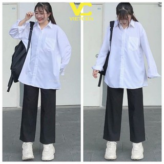 Set Áo Sơ Mi Form Rộng Và Quần Ống Rộng Thể Thao Unisex Hot Trend - VIETCEN