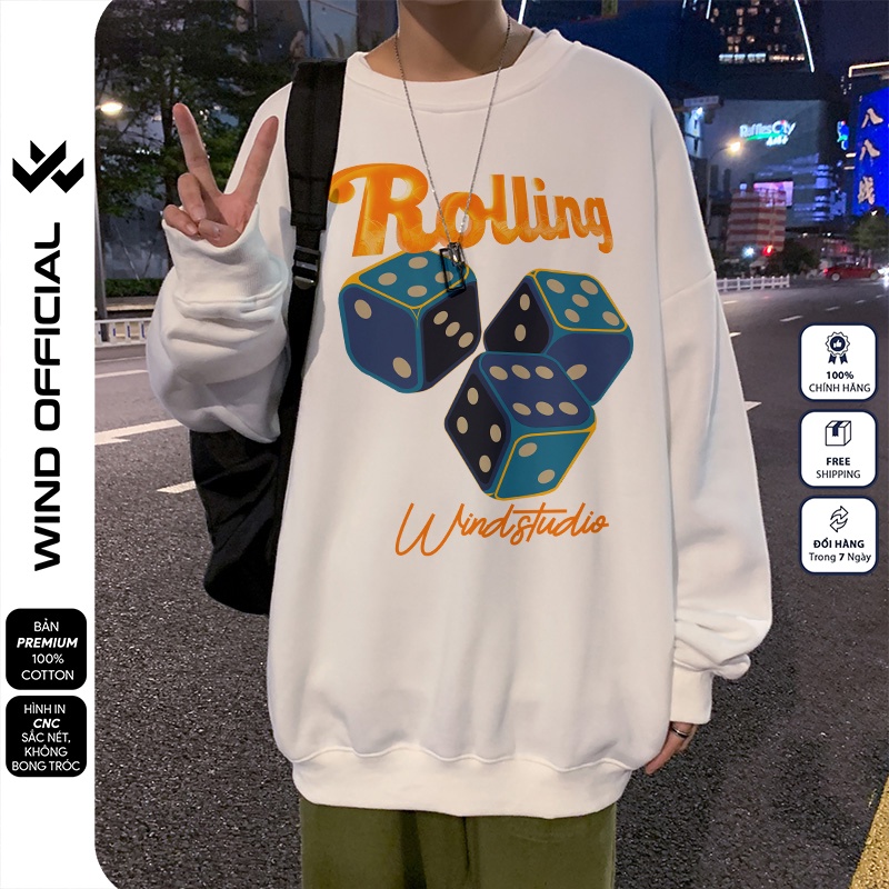 Áo sweater form rộng WIND unisex Rolling oversize tay dài thời trang nam nữ ulzzang