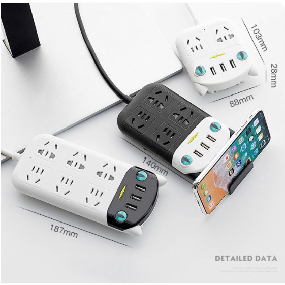 Ổ Cắm Điện Đa Năng Thông Minh Dán Tường Hình Mèo Cute 3 Cổng USB Chống Giật Cao Cấp Dây Dài 1.8m