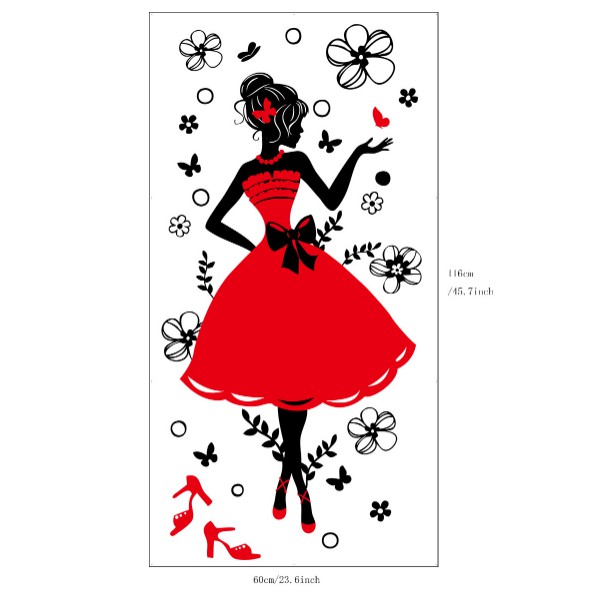 Decal Dán Kính Cao Cấp - Cô Gái Đầm Đỏ ( 60x116cm )