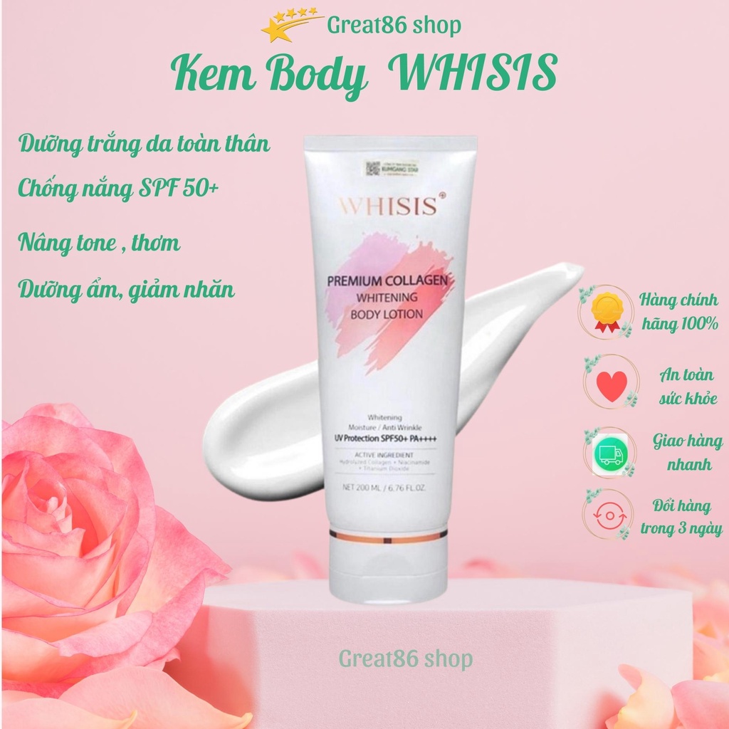 Kem trắng da body Great86 kem body Whisis dưỡng trắng, chống nắng SPF 50+, dưỡng ẩm,nâng tone 200ml