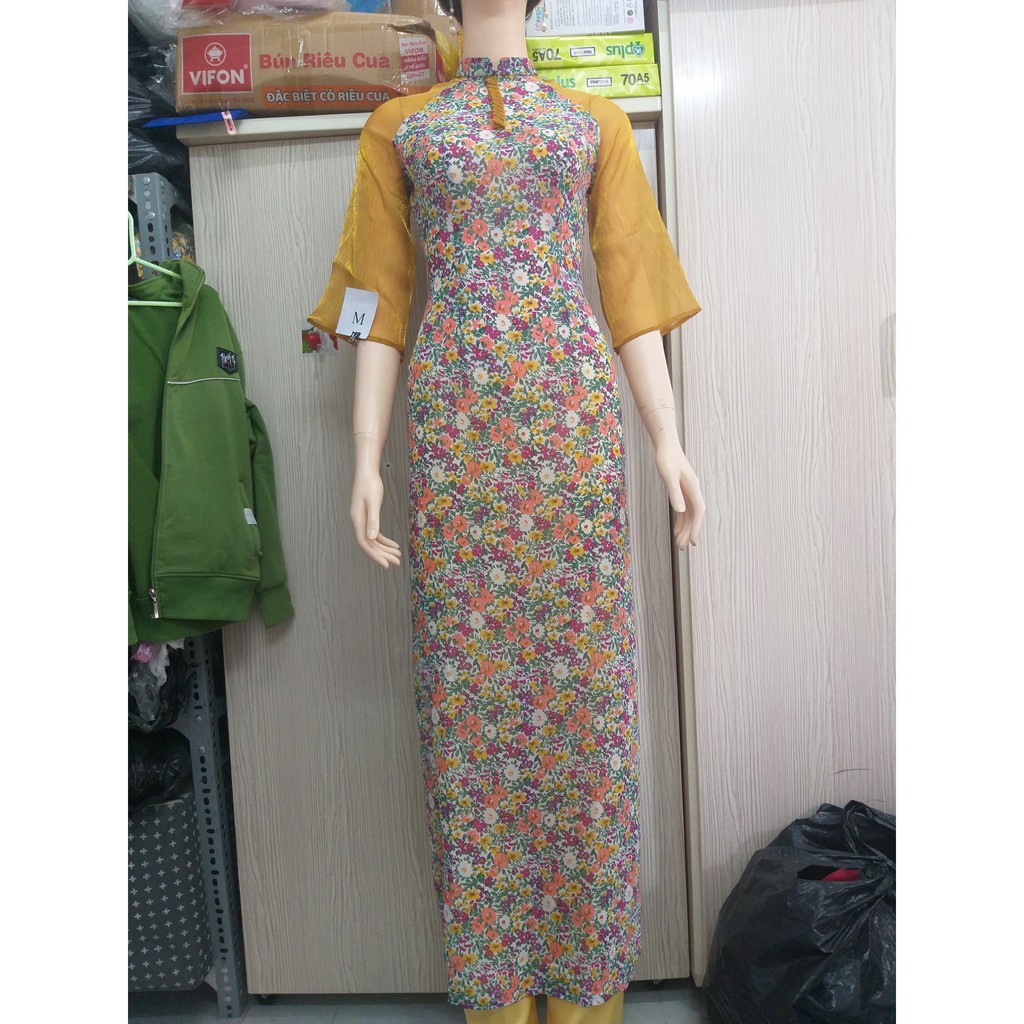 Áo dài hoa nhí tay phối voan còn 1 bộ em sale rẻ nhất quả đất