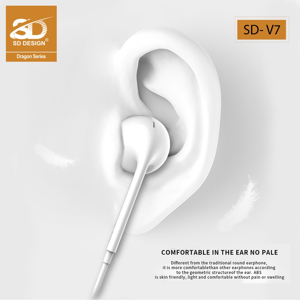 Tai Nghe dây Nhét Tai SD Design V7 tương thích các dòng điện thoại jack 3.5mm, có mic bảo hành Chính Hãng 1 đổi 1