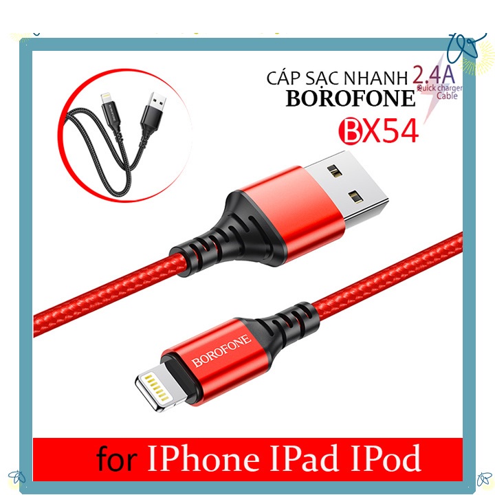 Cáp Sạc Iphone Samsung ✓ Dây Hoco Borofone X14 Emax dài 1m ✓ Hỗ trợ sạc nhanh cao cấp