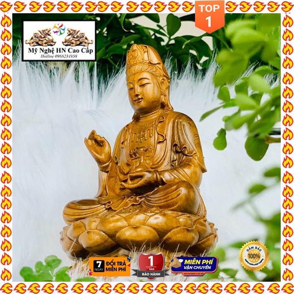 Phật Bà Quan Âm, Phật Bà Trang Trí ô tô, bàn làm việc.KT:15 x9 x9 cm ( Gỗ Bách Xanh)