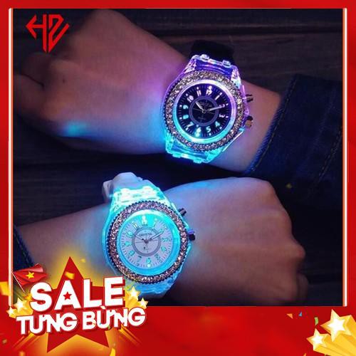 ĐỒNG HỒ CẶP ĐÔI NAM NỮ DÂY CAO SU GENEVA PHÁT SÁNG LED 7 MÀU RẤT ĐẸP -Hàng nhập khẩu