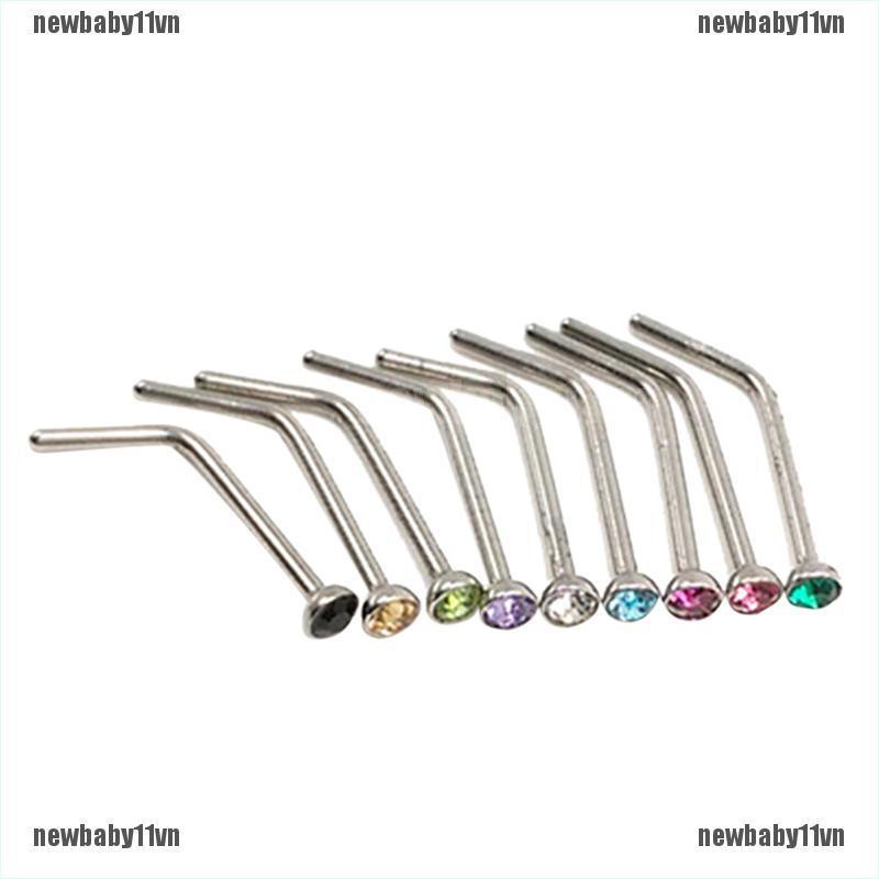 Bộ 10 Khuyên Mũi Thép Không Rỉ Đính Đá Cá Tính