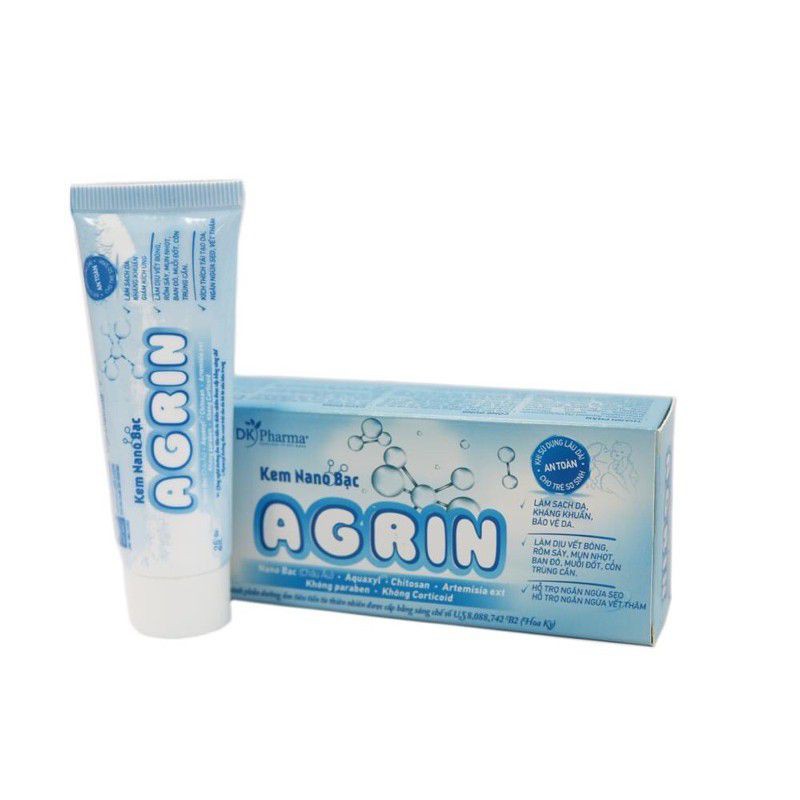 Kem Nano bạc AGRIN - Làm sạch, kháng khuẩn,bảo vệ da, ngăn ngừa sẹo, vết thâm ( tuýp 25g)