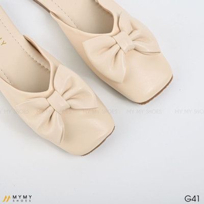 Giày sục Bệt MyMy Shoes Da Lì Mũi Vuông Gắn Nơ G41