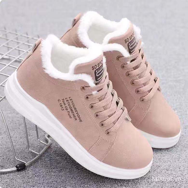 Giày thể thao nữ đế dày lót lông cừu cotton giữ nhiệt mùa đông phong cách Hàn Quốc mới 2022