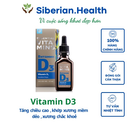 Vitamin D3 - Siberian Wellness - Tăng chiều cao, khớp xương mềm dẻo, xương chắc khỏe