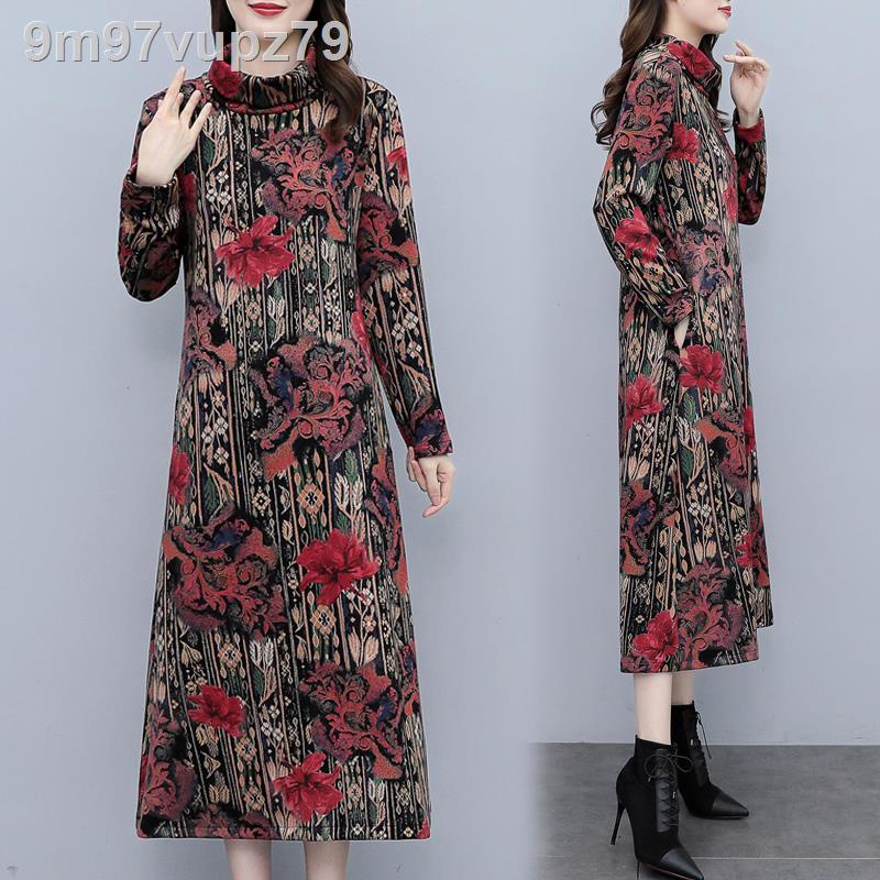 Mom s tính khí cao cấp váy cashmere mùa thu và đông lỏng lẻo cộng với kích thước nhung phụ nữ dài tay cơ sở