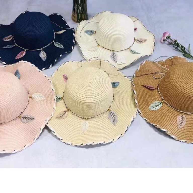 Mũ cói đi biển vành to rộng đính hoa lá cho nữ ❤️ 𝗚𝗜𝗔𝗗𝗨𝗡𝗚𝗛𝗔𝗡𝗢𝗜𝟯𝟵 ❤️ Nón Cói Vành To Nơ Dài - #mucoi