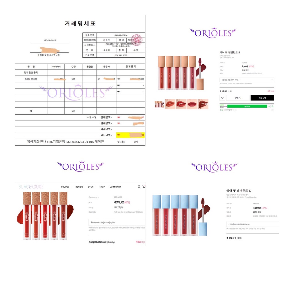 Son Kem Black Rouge Half N Half Water Velvet/  Water Glow/ Tangle Bóng 3.5gr Hàn Quốc chính hãng