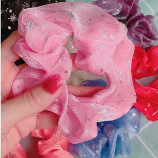 Cột tóc voan Scrunchies in hình dạ quang (9 màu)