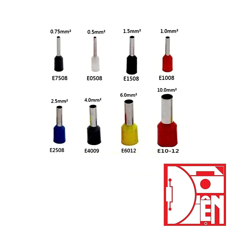 Đầu cos pin rỗng E dùng cho dây điện từ 0.5mm2 - 16mm2 Túi 100 cái
