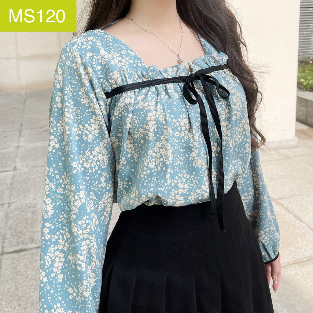 ❌FREESHIP- ÁO SƠ MI NỮ CỔ VUÔNG RUY BĂNG (MS120)