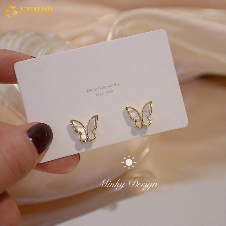 Bông tai mạ bạc 925 hình bướm phong cách Hàn Quốc