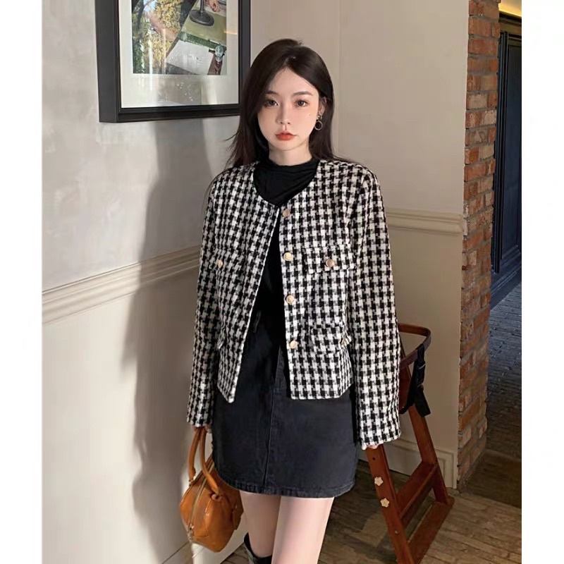 ÁO KHOÁC DẠ TWEED QUẢNG CHÂU MÀU KẺ ĐỎ THANH LỊCH NỔI BẬT