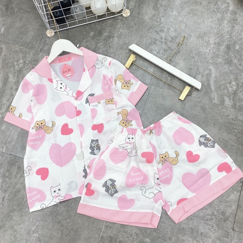 BỘ ĐỒ NGỦ MẶC NHÀ CỘC TAY LỤA THIẾT KẾ HOT 2022, Bộ pijama lụa siêu mát