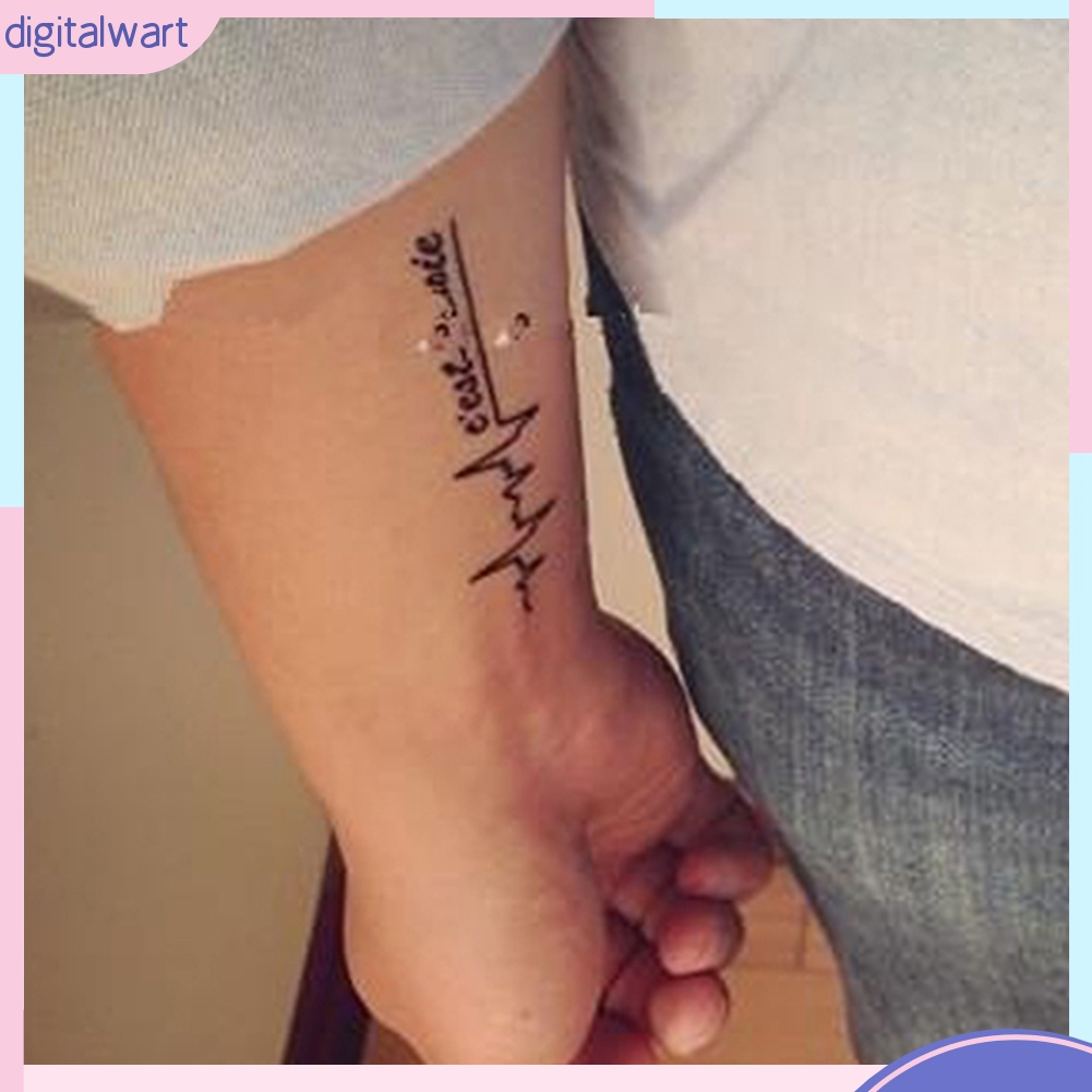 Bộ 2 nhãn dán hình xăm tạm thời họa tiết nhịp tim và chữ size 10.5cm*6cm