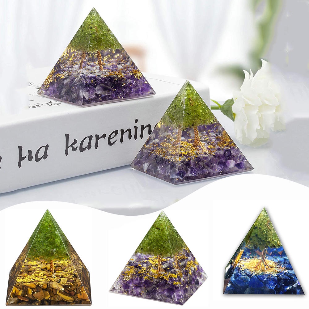 Orgone Pyramid Amethyst Peridot Healing Crystal Energy Generator Blanacing Orgonite Pyramide EMF Protection Meditation Yoga Tool