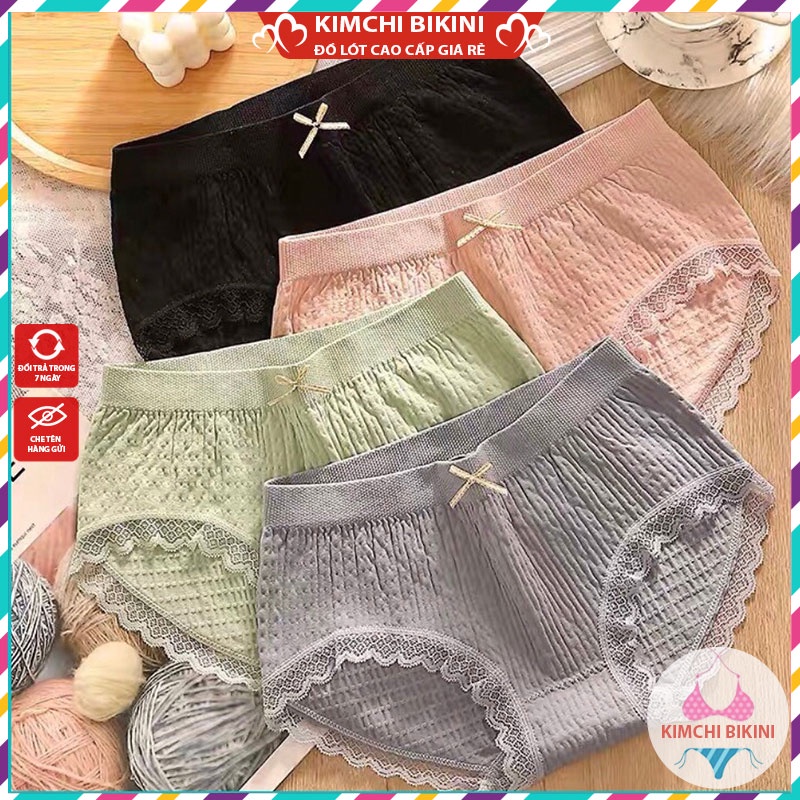 quần lót nữ cotton vải mềm viền ren ôm bụng nâng mông KIMCHIBIKINI chíp thông hơi kháng khuẩn co giãn 4 chiều QL005