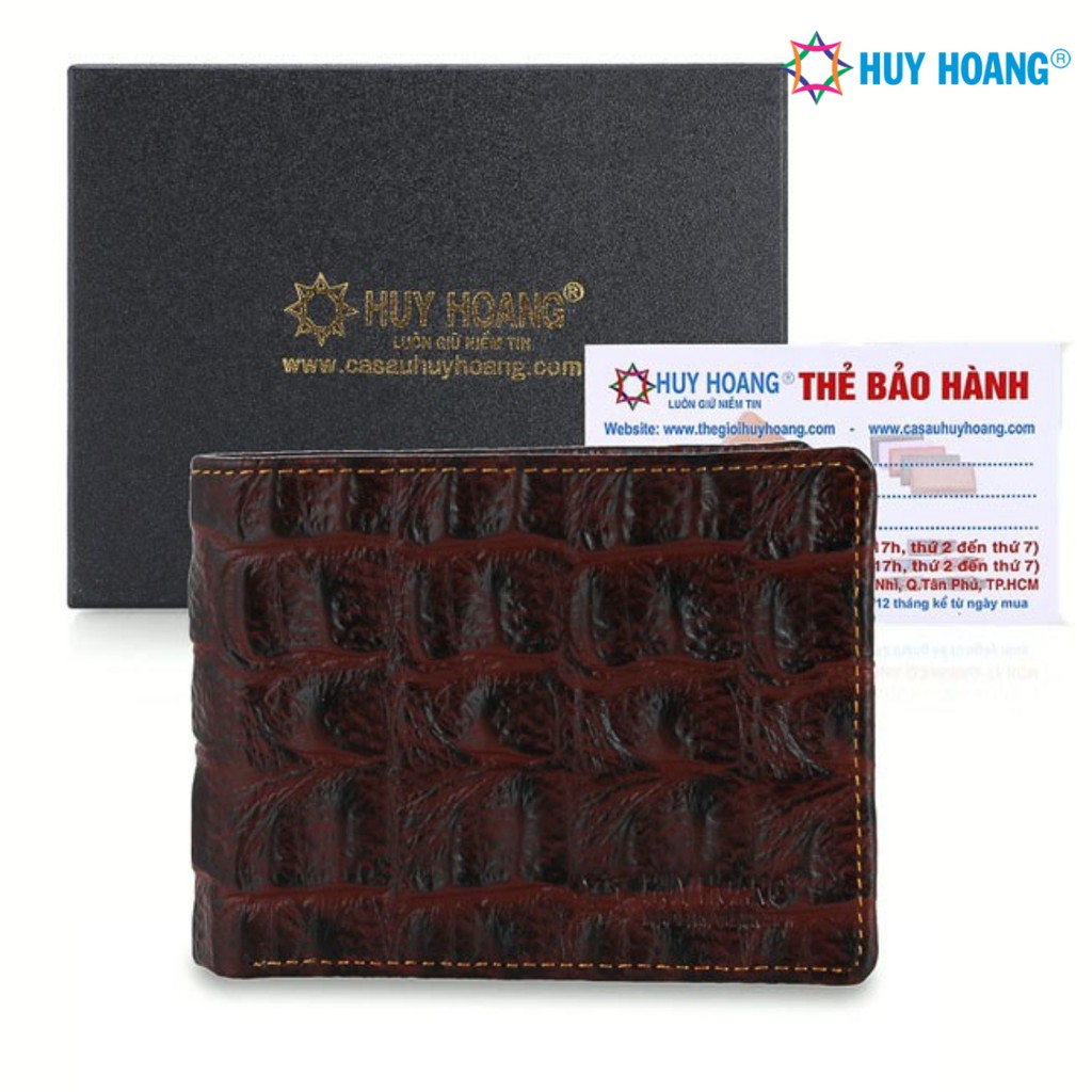 Ví nam da bò vân cá sấu lớn Huy Hoàng màu nâu đỏ LS2148
