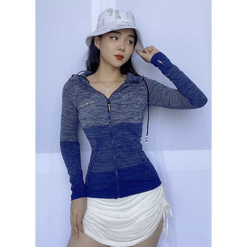 Áo Khoác Thể Thao Loang Màu Navy, Áo Khoác Tập Gym Yoga Xỏ Ngón Cao Cấp - OK001