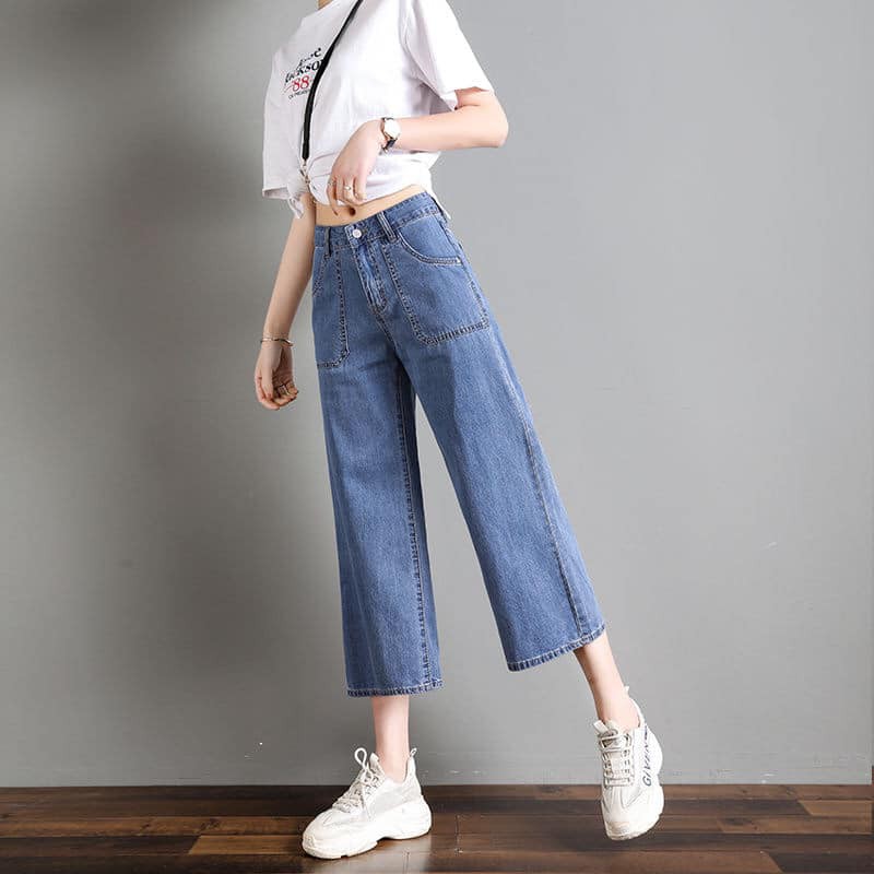 Quần jeans nữ ống rộng dáng lỡ