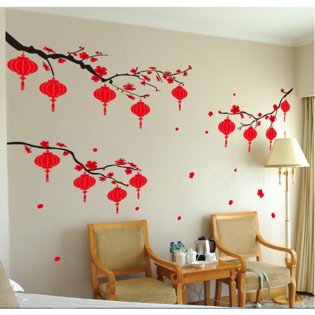 Decal Dán Tường Lồng Đèn Hoa Tết