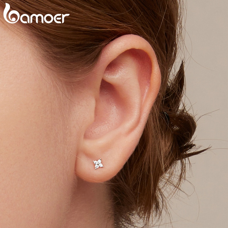 Bông tai BAMOER bạc 925 hình hoa lá thời trang cho nữ