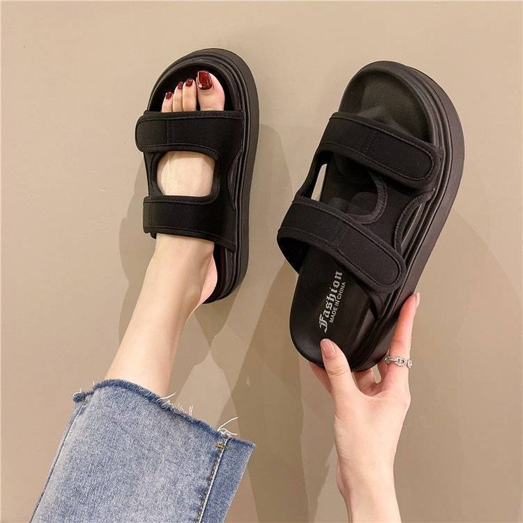 Dép quai dán đế bánh mỳ nữ, chất liệu da kết hợp hàng cao cấp loại 1