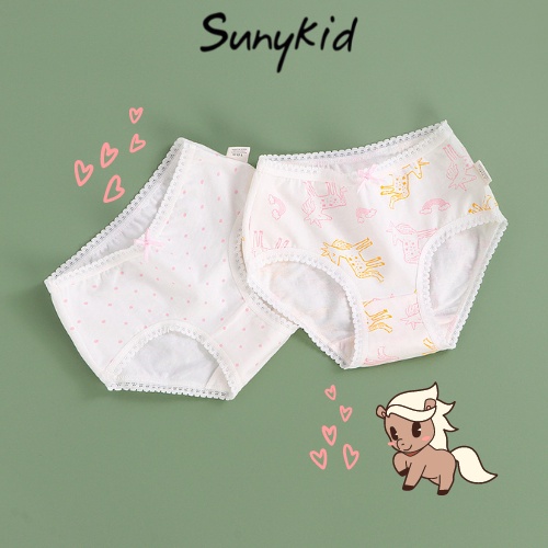 Combo 2 Quần lót bé gái - quần chíp tam giác viền ren trẻ em cotton HC503  kháng khuẩn Sunykid  cho bé từ 3-17 tuổi