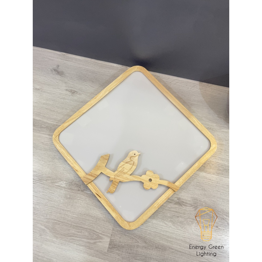 Đèn LED Ốp Trần Energy Green Lighting Gỗ Kiểu DángVuông / Tròn Trang Trí Hình Chú Chim OT-98307 - Đường Kính 40cm