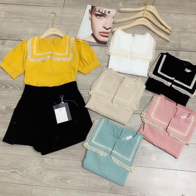 Áo sơ mi bèo viền ren cộc tay | BigBuy360 - bigbuy360.vn