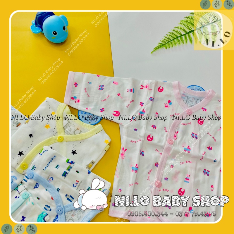 Áo sơ sinh dài tay cài xéo Họa Tiết JOU, chất vải cotton 100% cao cấp mềm mịn, thoáng mát {Ảnh thật}