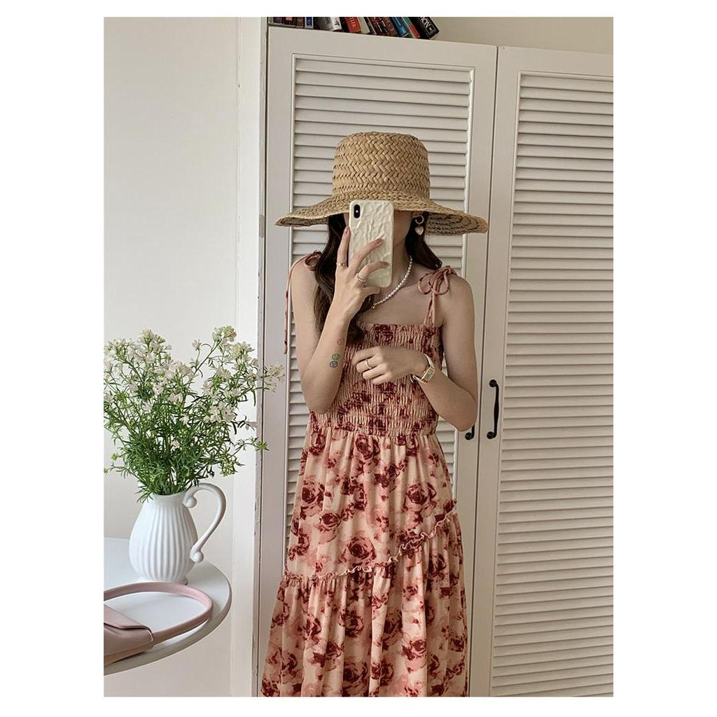Đầm Hai Dây Họa Tiết Hoa Thời Trang Mùa Hè Pháp Kiểu Retro Mới 63999