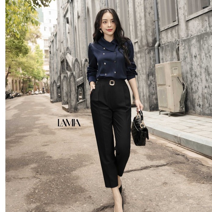 LaMia Design sơ mi nữ màu xanh than LA060